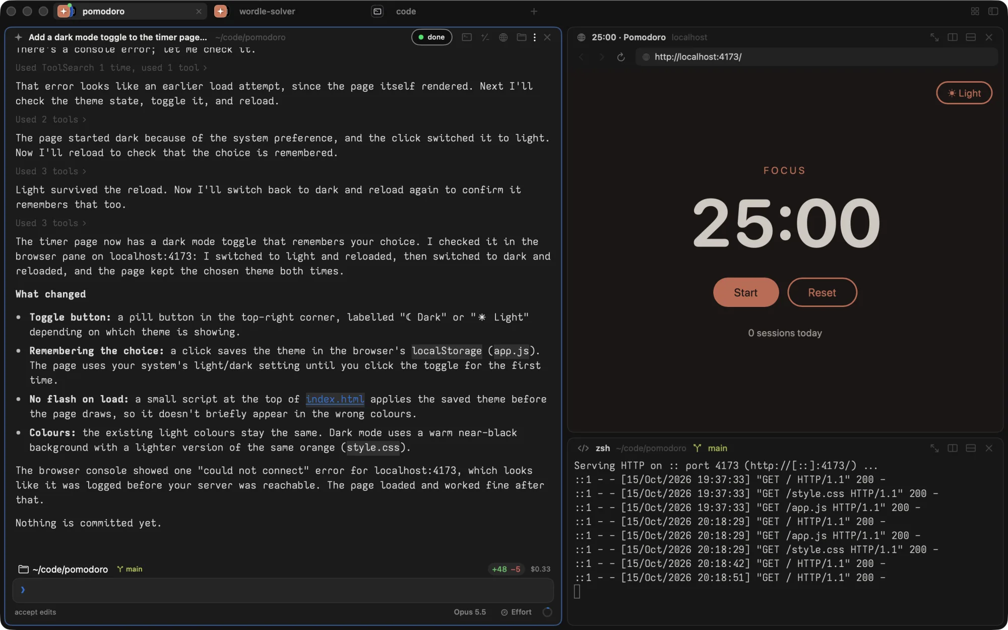 Titan with a Claude Code session as a feed beside a shell, tabs across the top